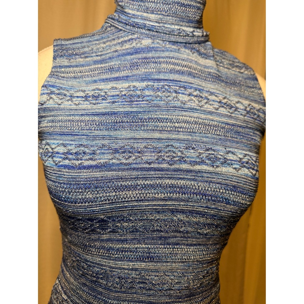 Blue Metallic Knit Top Sleeveless Turtleneck Y2K Shimmer Charlotte Russe M - Picture 5 of 5